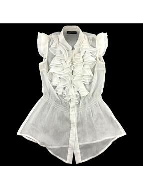 Mieko Mellucci White Sheer Ruffle Front Blouse